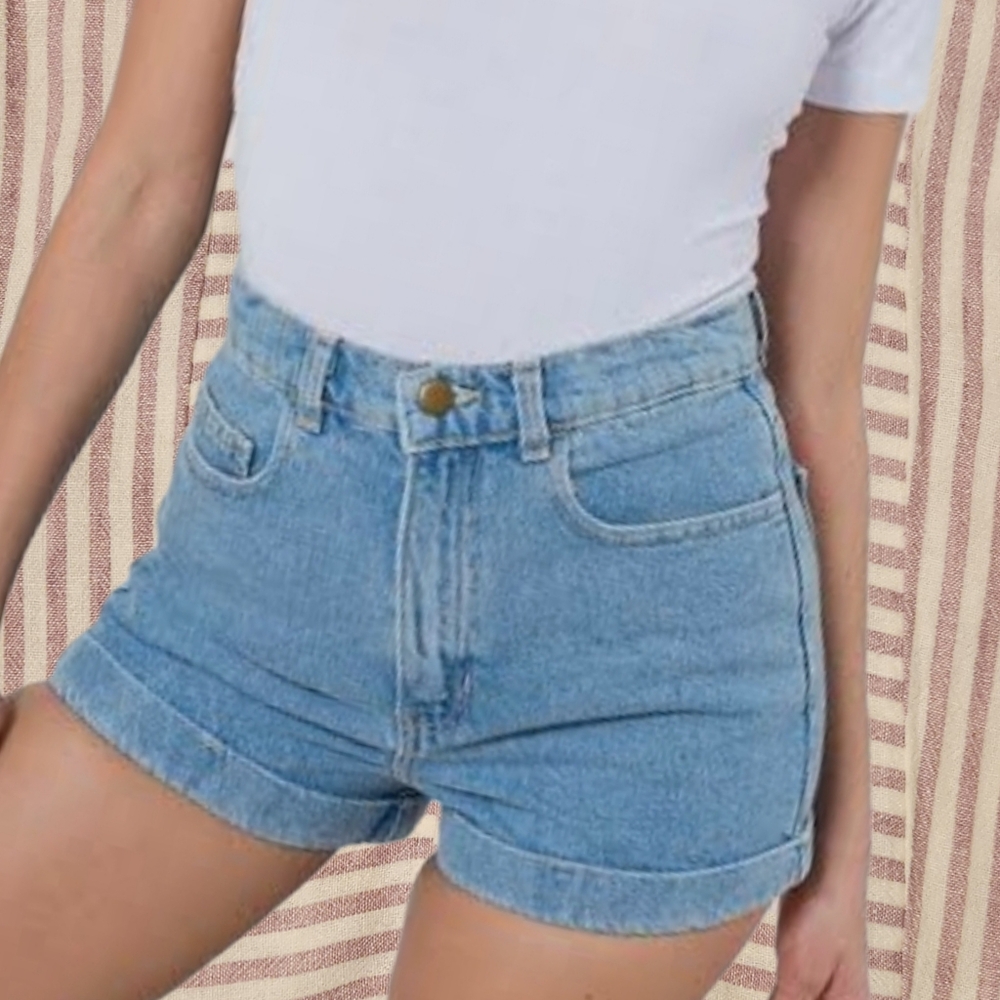 American Apparel High Waist Cuffed Denim Shorts Size 26 100